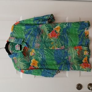 Jams World fabric copyright pattern TROPICS floral colorful Hawaiian shirt sz XL